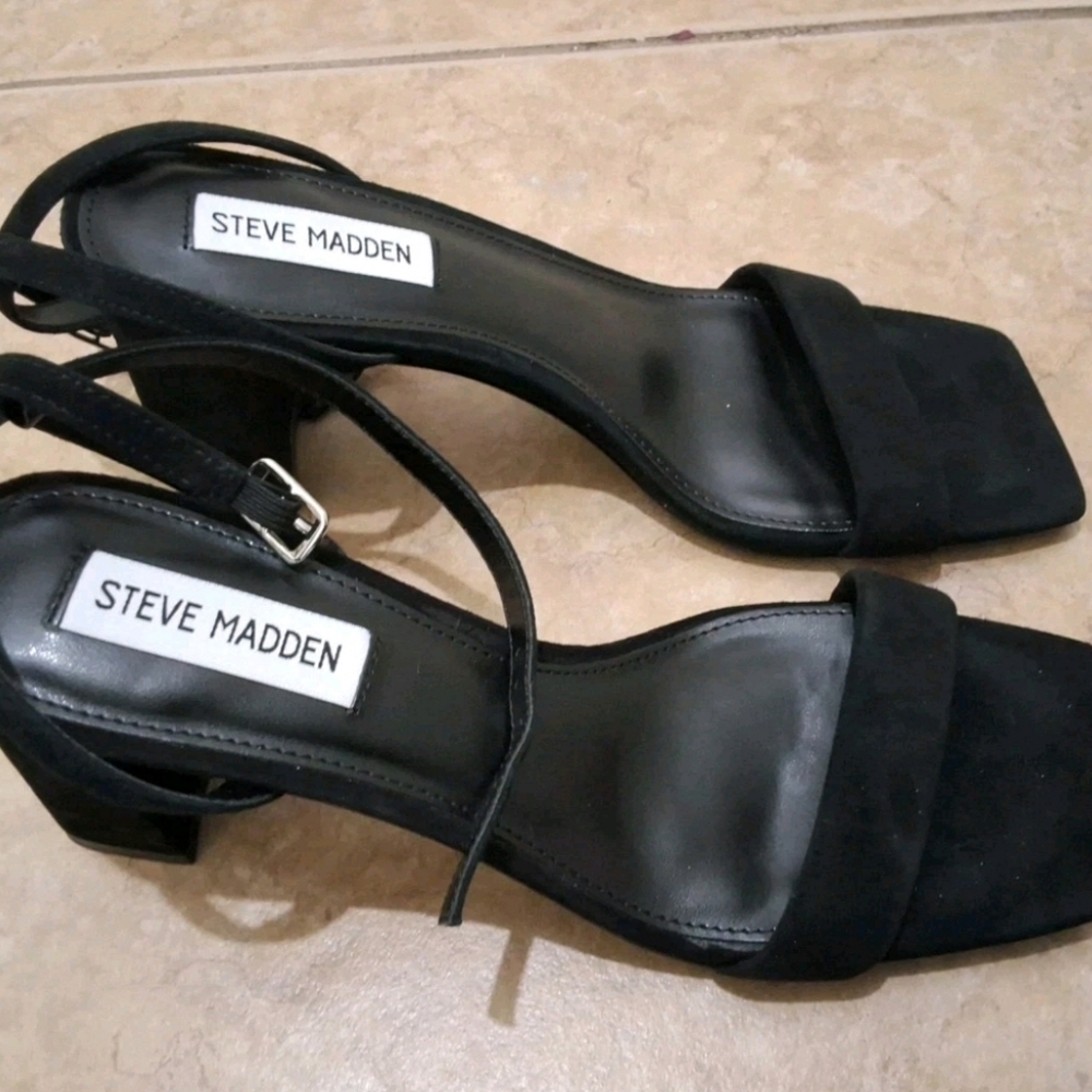 Steve Madden Women's Ireneew Dress Sandal, Black Suede, 8W US